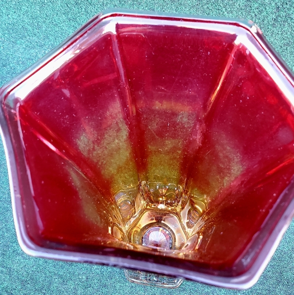 Hoosier Glass Ruby Red 10” Tall Glass Vase 6 Sided 4041 ~ Vintage 4lbs 5oz - Picture 6 of 13